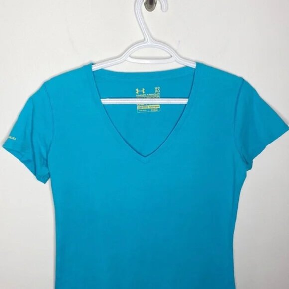 Under Armour XS Blue Charged Cotton Semi-fitted Heather Athletic T-Shirt - Picture 3 of 10